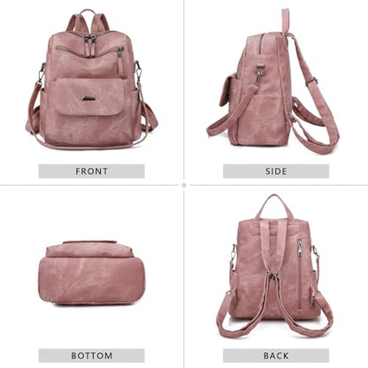 WYFJNX PU Leather Backpack Purse for Women Fashion Multipurpose Design Handbag Ladies Shoulder Bags Travel Backpack Pink - color: Pink