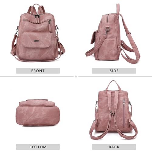 WYFJNX PU Leather Backpack Purse for Women Fashion Multipurpose Design Handbag Ladies Shoulder Bags Travel Backpack Pink - color: Pink