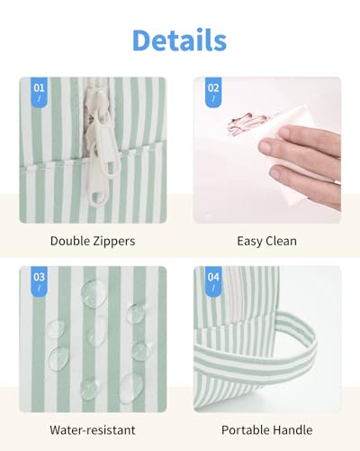 Narwey Clear Toiletry Bags for Traveling Women Men, Clear Travel Bags for Toiletries Makeup Bag Cosmetic Bag with Zipper, Make Up Organizer, Skincare Bag (Mint Green Stripe) - color: YB-Mint Green Stripe