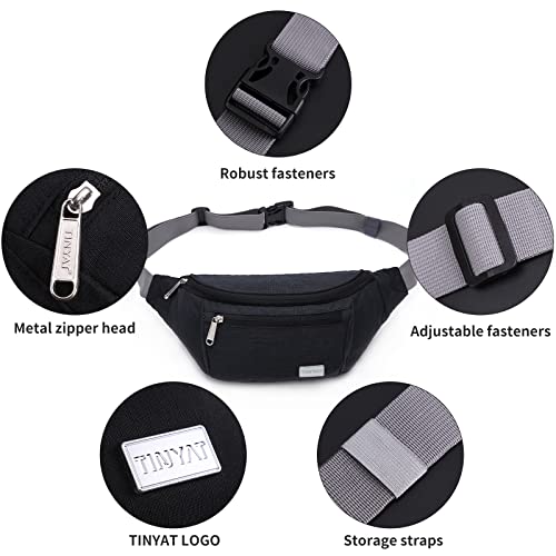 TINYAT Large Fanny Pack Travel Waist Bag Lightweight for Men&Women with Adjustable Strap T206 Black - color: Black