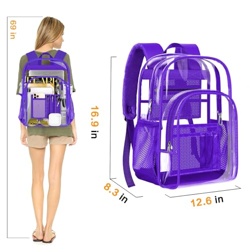 PAMANO Clear Backpack, Heavy Duty Transparent Reinforced Bottom See Through for College, Travel Work Security - color: Purple