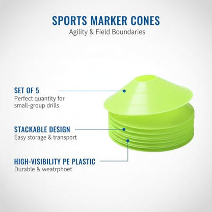 Sports Marker Cones Set of 5, Stackable PE Plastic Training Markers for Agility Drills and Field Boundaries (Set of 5)