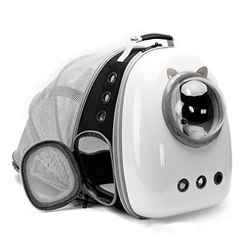 Back Expandable Cat Carrier Backpack, Backpack for Cats Kitten Small Puppy, Airline Approved Cat Bubble Backpack, Space Capsule Astronaut Carrier - color: White