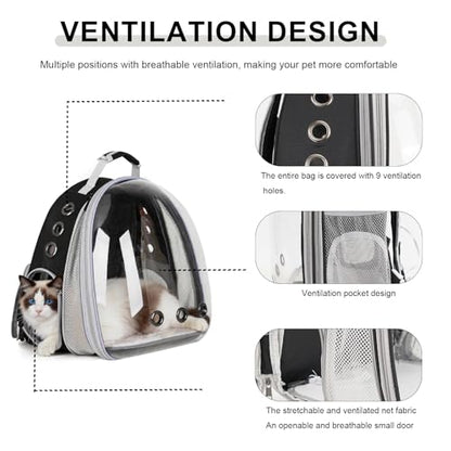 Cat Backpack Carrier, Front Expandable Expandable Bubble Pet Backpack, Ventilated Transparent Capsule Dog Backpack for Small Cats Dogs Birds Bunny, Airline Approved - color: FrontExpand-BK
