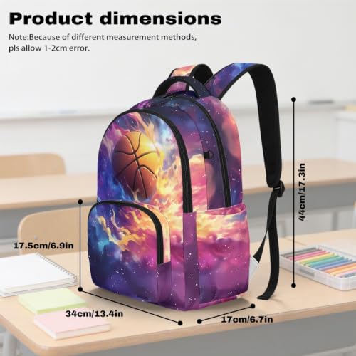 Suobstales Basketball Cloud Print Kids Backpack for School Girls Boys Heavy Duty Backpack Student Bookbag Schoolbag Shoulder Bags College Travel Lightweight Book Bag with Zipper Pocket - color: Basketball Cloud