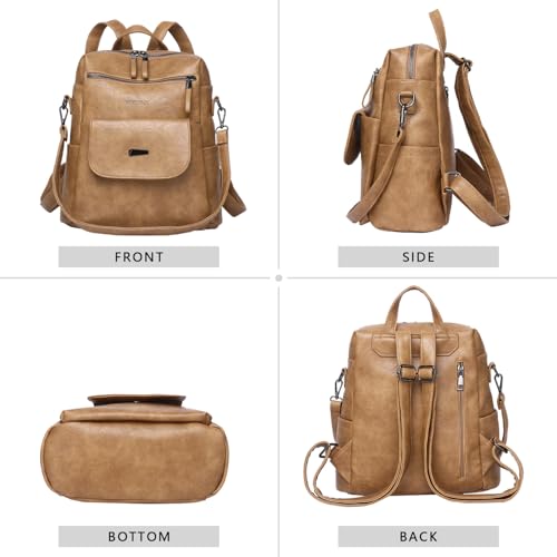 WYFJNX PU Leather Backpack Purse for Women Fashion Multipurpose Design Handbag Ladies Shoulder Bags Travel Backpack Camel - color: Camel