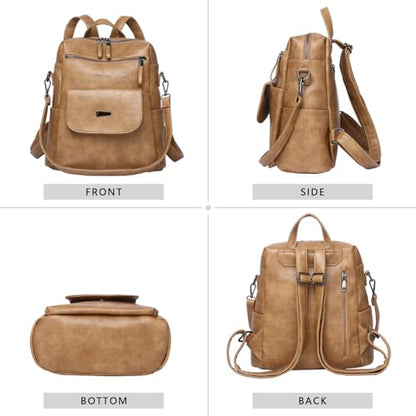 WYFJNX PU Leather Backpack Purse for Women Fashion Multipurpose Design Handbag Ladies Shoulder Bags Travel Backpack Camel - color: Camel