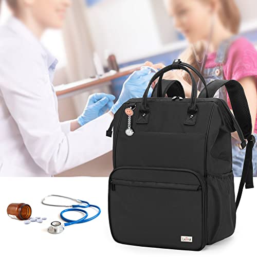 LoDrid Nurse Backpack, Heavy Duty Work Backpack for Men & Women, Steel Frame Top, 15.6" Laptop Layer, Zip-Top Closure & Inner Padded, Black - color: Black