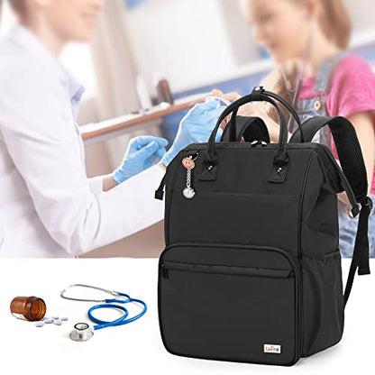 LoDrid Nurse Backpack, Heavy Duty Work Backpack for Men & Women, Steel Frame Top, 15.6" Laptop Layer, Zip-Top Closure & Inner Padded, Black - color: Black