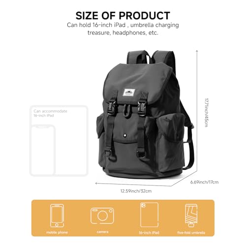 Waterproof Ultralight Nylon Rucksack, Flip Top Backpack with Drawstring Closure, 16in Laptop Slot, Ergonomic Daypack for Outdoor Hiking, Camping & Urban Daily Commute Unisex Versatile Pack for Travel - color: Up-grey