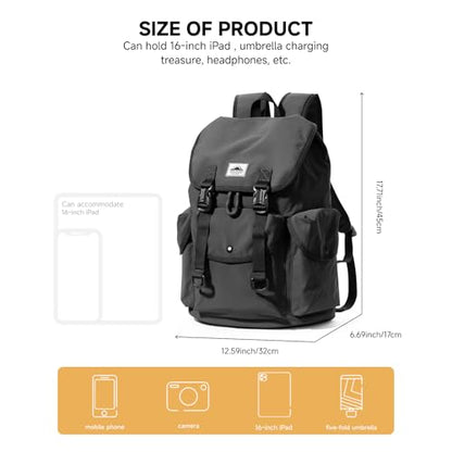Waterproof Ultralight Nylon Rucksack, Flip Top Backpack with Drawstring Closure, 16in Laptop Slot, Ergonomic Daypack for Outdoor Hiking, Camping & Urban Daily Commute Unisex Versatile Pack for Travel - color: Up-grey