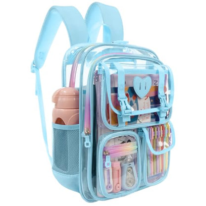 Clear Backpack for Girls Women Heavy Duty Transparent Bookbag School Backpack with Mesh Pockets Stadium Approved See Through Backpack (Blue) - color: Blue