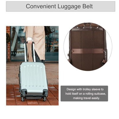 LUUFAN Genuine Leather Backpack Men Casual Daypack 15.6 Inch Laptop Rucksack Business Travel Outdoor Shoulder Bag with Trolley Sleeve (Coffee) - color: 8028-coffee
