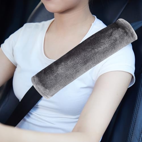 MOONET 2 Packs Car Seatbelt Covers Shoulder Pad for More Comfortable Driving, Universal Seat Belt Cover for Handbag Camera Backpack Straps, Soft Faux Sheepskin Wool Seat Belt Cushion (Gray) - color: Light Fray