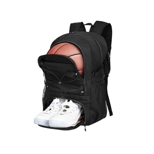 Goloni 30L Sports Backpack with Ball Compartment & Ventilated Shoe Pocket,Basketball Soccer Bag for Youth Boys Girls - color: Black