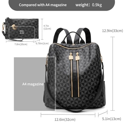 Womens Backpack Purse Leather Anti-theft Large Fashion Designer Travel Backpack Bag Men's Backpack Shoulder Bags - color: C-black