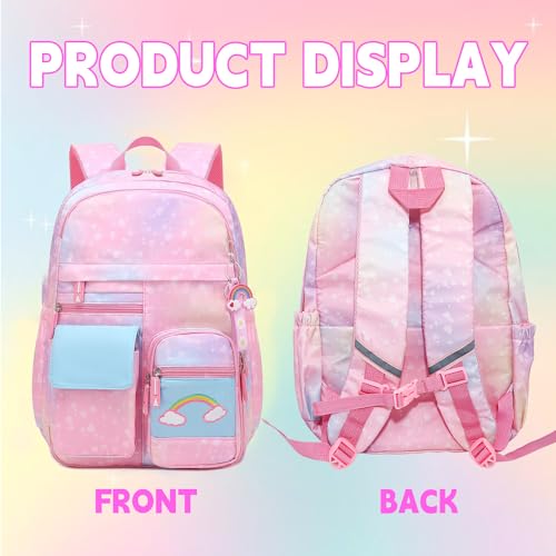 School Backpack for Girls Rainbow Cute Kids Backpack for Back to School Laptop Travel Bag With pencil Case (Pink set) - color: Pink Set