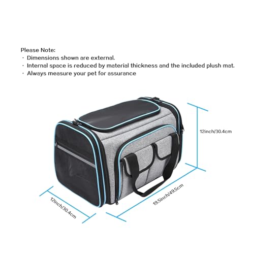 Airline Approved Pet Carrier, Large Soft Sided Pet Travel TSA Carrier 4 Sides Expandable Cat Collapsible Carriers with Removable Fleece Pad and Pockets for Cats Dogs and Small Animals