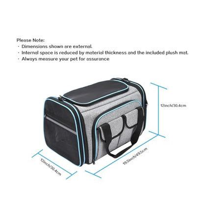 Airline Approved Pet Carrier, Large Soft Sided Pet Travel TSA Carrier 4 Sides Expandable Cat Collapsible Carriers with Removable Fleece Pad and Pockets for Cats Dogs and Small Animals