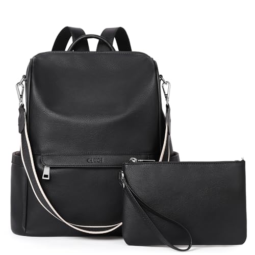 CLUCI Womens Backpack Purse PU Leather Anti-theft Fashion Designer Travel Bag Ladies Shoulder Bags | Purse - color: Top Zip-y Black(2pc)