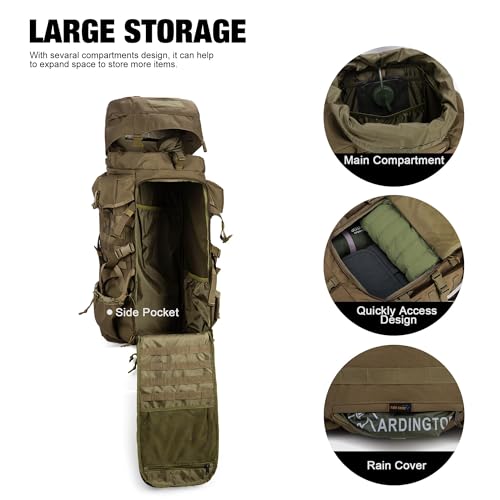 Mardingtop 70L Internal Frame Backpack for Hunting,Camping,Hiking Backpacking Backpack with Rain Cover - color: Khaki
