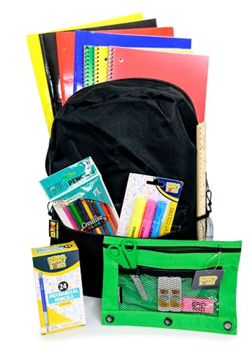 School Supply Boxes | 17" (Black or Clear) Backpack Bundle for (Elementary, Intermediate, or High School) (Intermediate, Black) - color: Black, style: Intermediate