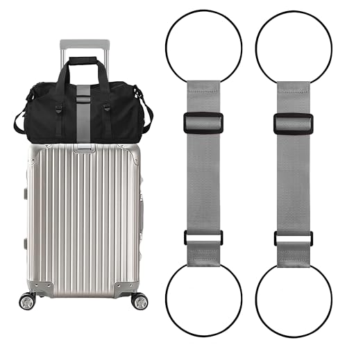 2 Pack Adjustable Luggage Straps for Add a Bag, Bungees Elastic Belt to Connect Suitcases, Luggage Connector Straps for Travel Essentials, Luggage Accessories Fastening Bag Strap - Gray - color: Gray, size: 2Pack