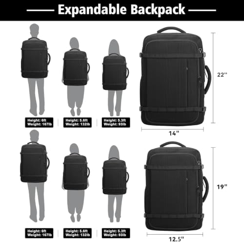 Roomy Carry On Backpack, Expandable Large Capacity Travel Backpack 1-7 Days with LifetimeWarranty,Fits18.4" Laptop,Water Resistant Anti Theft Carry on Laptop Backpack for Men Women,Flight Travel,Black - color: Black, size: 18.4inch (22"x14"x9")