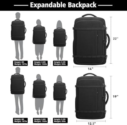 Roomy Carry On Backpack, Expandable Large Capacity Travel Backpack 1-7 Days with LifetimeWarranty,Fits18.4" Laptop,Water Resistant Anti Theft Carry on Laptop Backpack for Men Women,Flight Travel,Black - color: Black, size: 18.4inch (22"x14"x9")