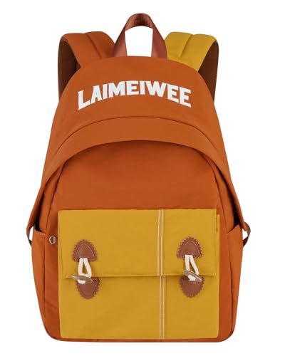 Lightweight Travel Backpack for Women, School Backpack for Teen Girls & Boys, Water-repellent Taslon Fabric, Stylish Casual Daypack for College Everyday Use, Fits 14" Laptop, Brown & Yellow - color: Brown & Yellow