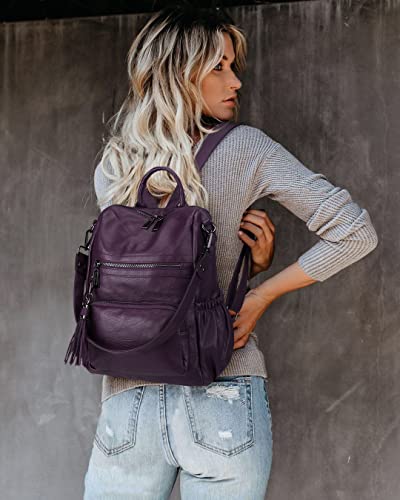 Uromee Travel Backpack Purse for Women Vegan Leather Ladies Fashion Tassel Shoulder Bag Convertible - color: 0243 Dark Purple