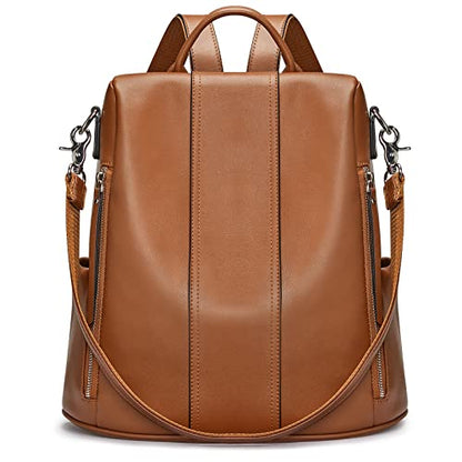 S-ZONE Leather Backpack Purses for Women Antitheft Rucksack Shoulder Bag Medium - color: 2-brown