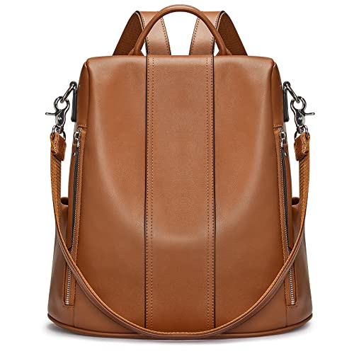 S-ZONE Leather Backpack Purses for Women Antitheft Rucksack Shoulder Bag Medium - color: 2-brown