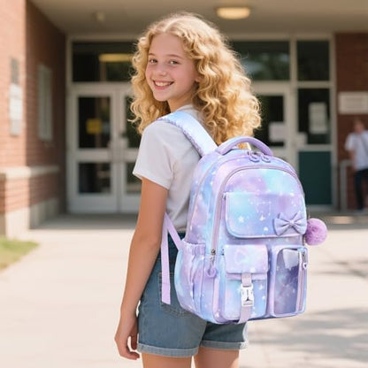 Girls Backpack, School Backpack for Girls, Cute Bow Kids Bookbag for Grils Children Teens for Elementary Middle High School Student, Back To School, Purple Sakura - color: Purple Sakura