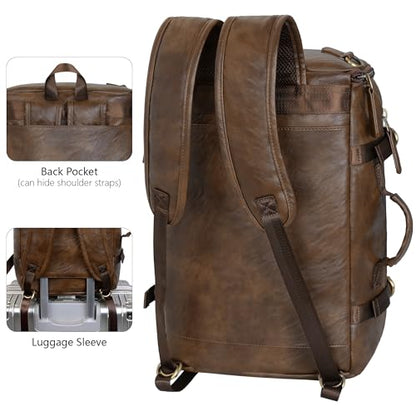 GOWIN Vegan Leather Backpack fit 16 Inch Laptop ‌Convertible Travel Backpack for Men, TSA Approved (Brown) - color: Brown