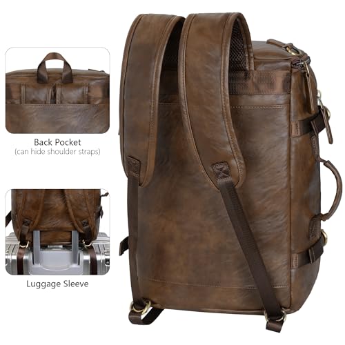 GOWIN Vegan Leather Backpack fit 16 Inch Laptop ‌Convertible Travel Backpack for Men, TSA Approved (Brown) - color: Brown