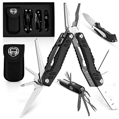 Multi Tool Knife Gift Set for Men - Pocket EDC Multitool with Folding Knife, Pliers, Screwdrivers & Bit Kit - Camping, Fishing & Everyday Carry Tool Gift for Dad, Husband & Outdoorsmen - style: Black 4 Piece