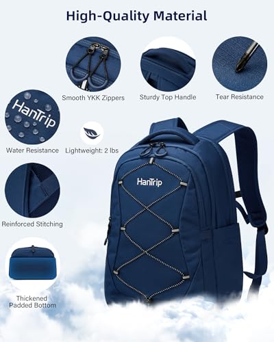 HanTrip Travel Laptop Backpacks for Women Men, Large Work Backpack for Commuter College School Book Bags, Reflective Water Resistant Backpack with Luggage Strap Bottle Pocket Chest Strap, Navy Blue - color: Navy Blue-2