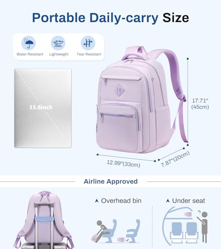 Sisipoet School Backpack for Girls, Lightweight Kids Bookbag Classic College Backpack for Teen Women with Luggage Strap, Age 8-18 Years Old, Purple - color: Purple