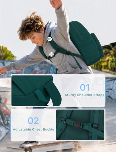 VASCHY School Backpacks, Lightweight Bookbag Schoolbag for Boys Girls Casual Basic Simple Daypack for Men Women Dark Green - color: Dark Green