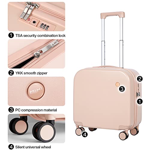 mixi Carry on Luggage, Suitcase with Spinner Wheels 16in Luggage Hardshell Lightweight Rolling Suitcases PC with Cover & TSA Lock, Pink - color: Pink, size: 16in Carry on