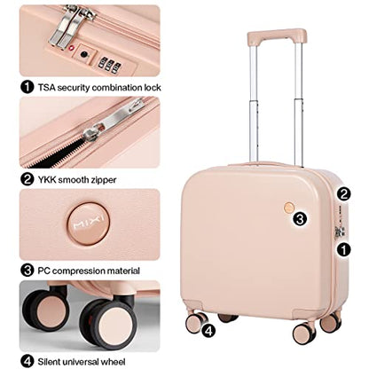 mixi Carry on Luggage, Suitcase with Spinner Wheels 16in Luggage Hardshell Lightweight Rolling Suitcases PC with Cover & TSA Lock, Pink - color: Pink, size: 16in Carry on