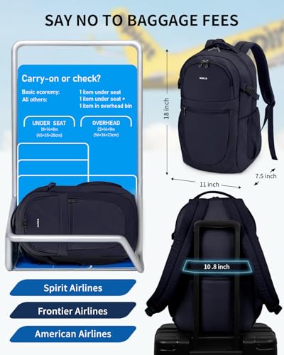ECOHUB Travel Backpack for Women, 17.3 inch Suspended Laptop Backpack, Fashion Water-Resistant College Computer Bookbag, 28L Personal Item Bag with 12 Pockets for Causal, Work, Blue - color: Blue