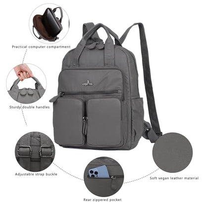 Angel Kiss Backpack Purse for Women Soft Washed Leather Multi Pocket Casual Travel Backpacks… - color: Grey