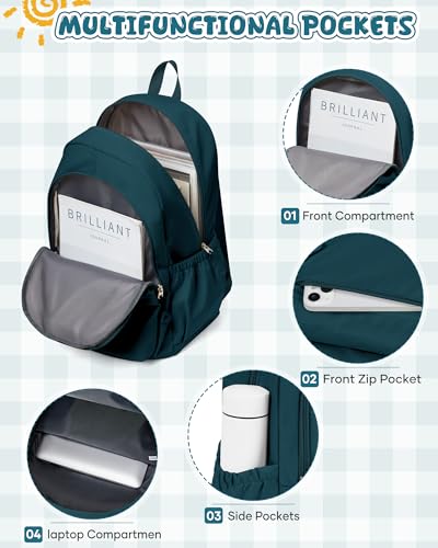 winspansy Backpack for School Teenage Girls Boys,Waterproof Lightweight School Bags Travel Daypack Simple Cute College Backpack Rucksack for Women Men fit 14 Inch Laptop,Peacock Blue - color: A2-peacock Blue