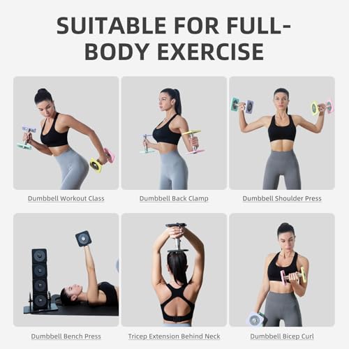 DHT Adjustable Dumbbells, Dumbbell Sets with Rack, Free Weights Dumbbells Set, All-Purpose Fitness, Anti-Rolling, Weights Set for Gym, Home, Office, 2.2-22 lbs, 1 Set - color: Macaron