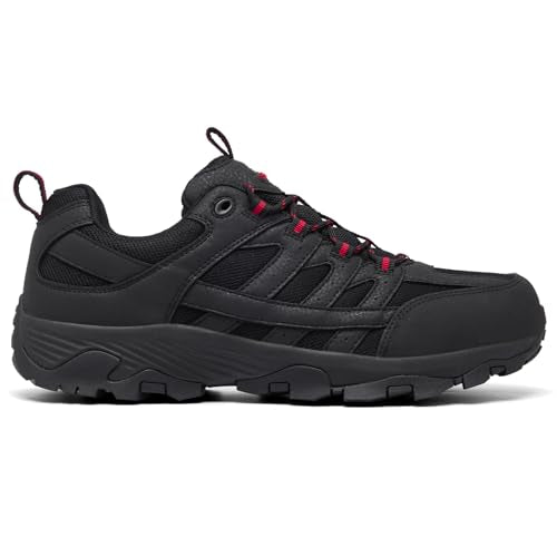 SHULOOK Men's Waterproof Hiking Shoes Lightweight Anti Slip Outdoor Ankle Boots Breathable Hike Trekking Trails Shoe - color: Black/Red-02, size: 7