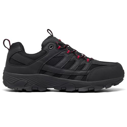 SHULOOK Men's Waterproof Hiking Shoes Lightweight Anti Slip Outdoor Ankle Boots Breathable Hike Trekking Trails Shoe - color: Black/Red-02, size: 10