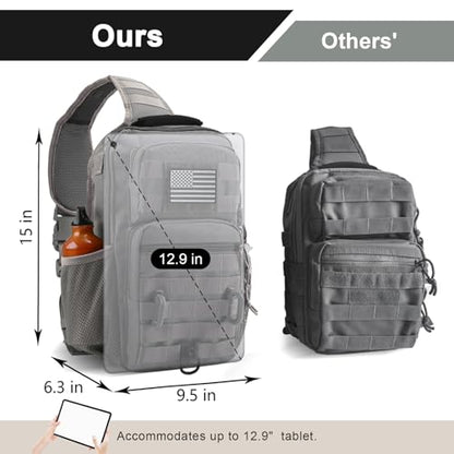 Rover Sling Pack Tactical Shoulder Sling Bag Backpack with Bottle Holder Crossbody Chest Bag, Grey - color: Grey