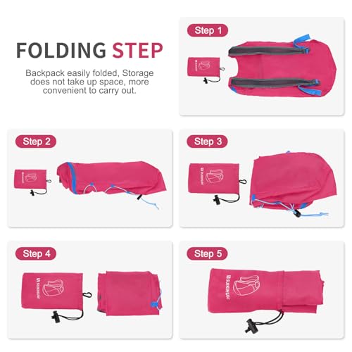 20L Small Hiking Backpack Lightweight Packable Daypack Rose - color: Rose Red